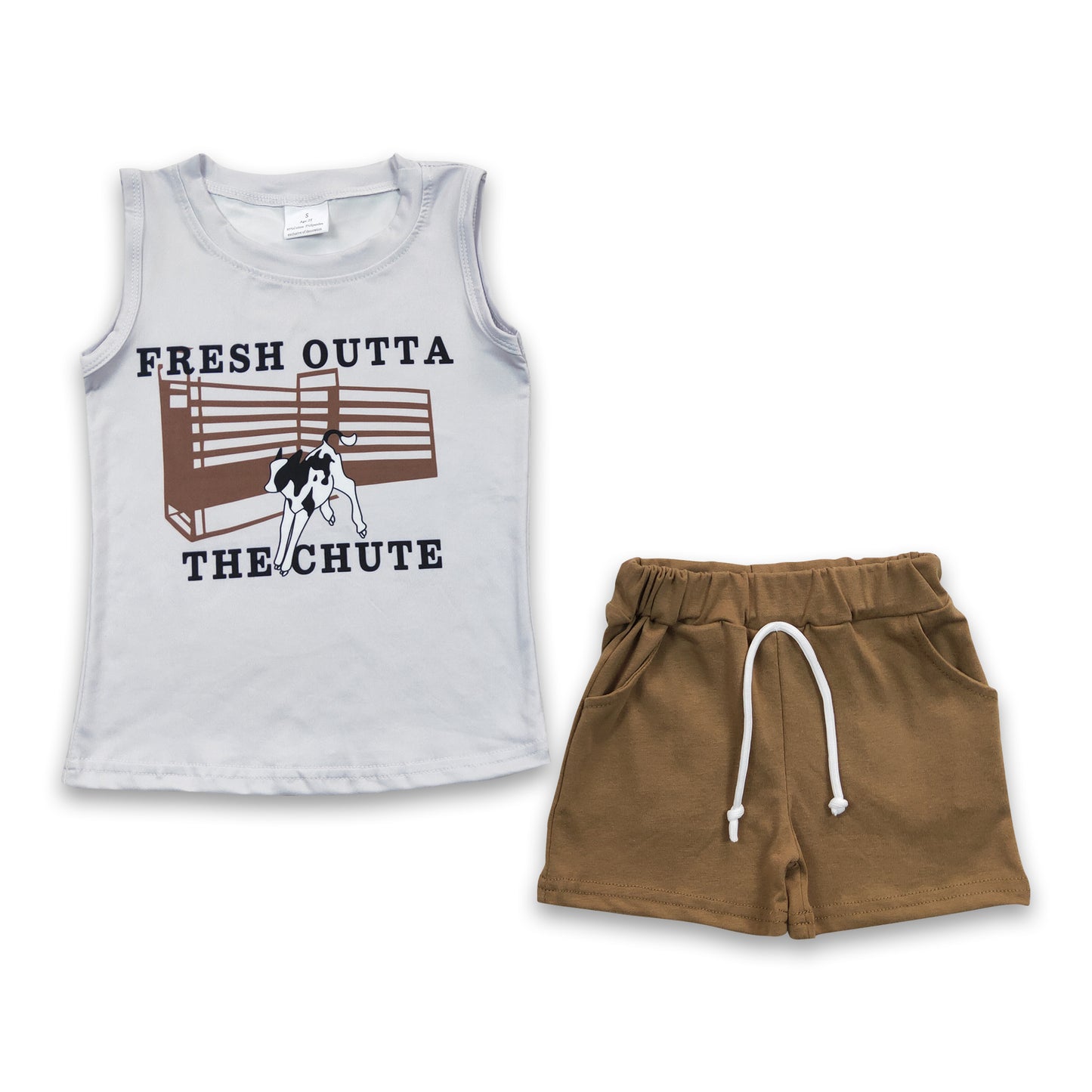 6.23 RTS NO MOQ BSSO0223 Boys FRESH Cow White Sleeveless Shorts Set