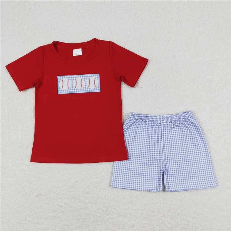 BSSO0405 Baby Boy Baseball Red Tee Shirt Shorts Outfits Clothing Sets