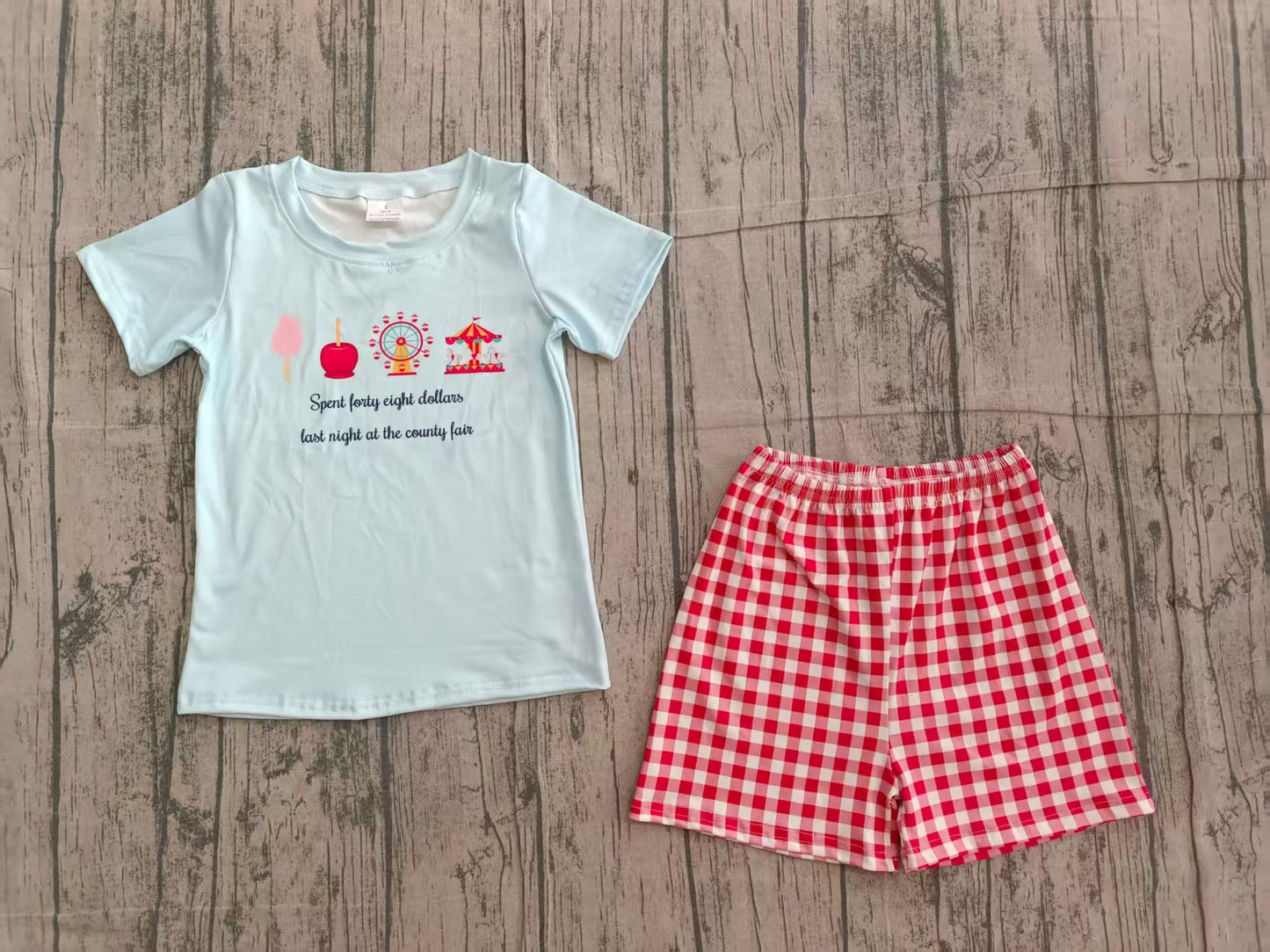 BSSO1482 Preorder IRL Baby Boy Blue Short Sleeves Park Top Red Plaid Short Set
