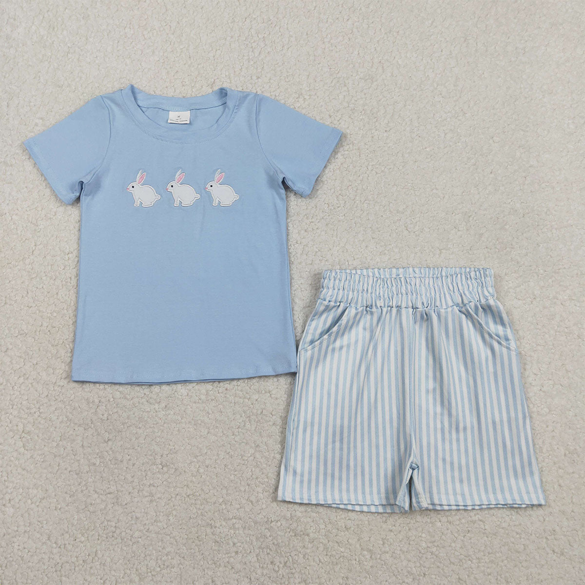 Kids Baby Boy Easter Embroidery Rabbits Bunny Top Stripe Pockets Shorts Clothes Sets BSSO1560