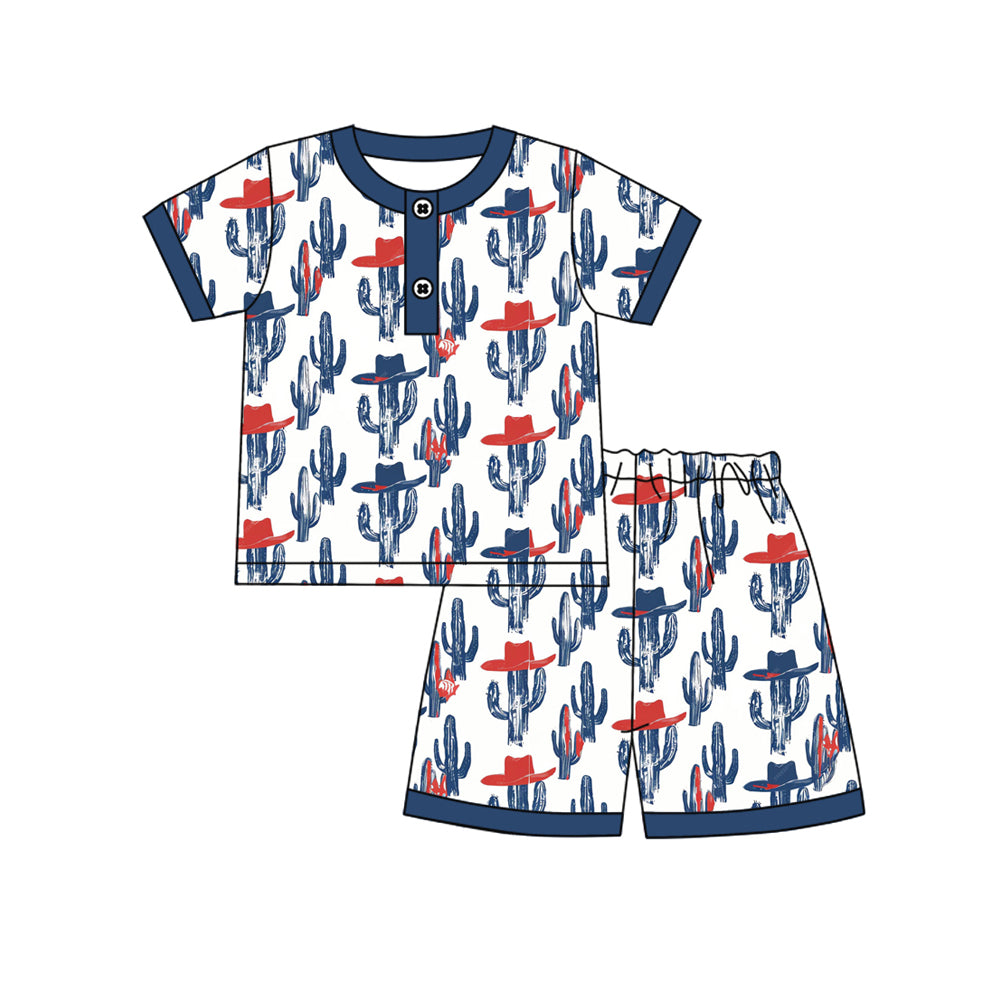 Pre-order no moq BSSO1822 pre-order baby boy clothes catcus hat short sleeve summer outfit-25.12.30