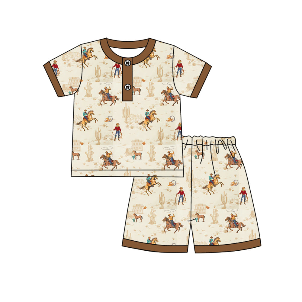 Pre-order no moq BSSO1826 pre-order baby boy clothes riding horse short sleeve summer outfit-25.12.30