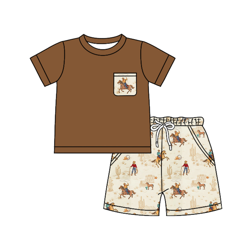 Pre-order no moq BSSO1827 pre-order baby boy clothes riding horse short sleeve summer outfit-25.12.30