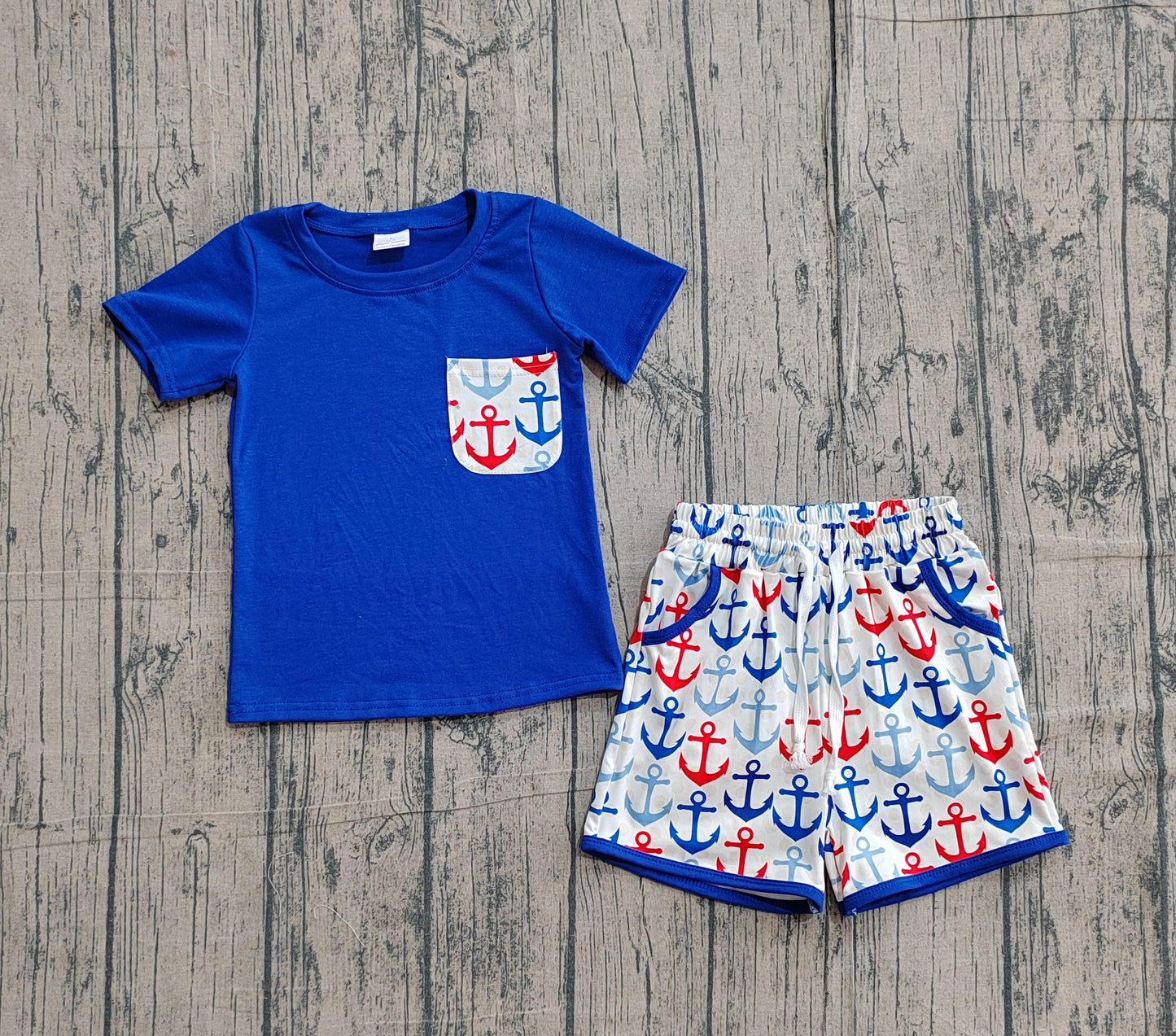 BSSO1874 Preorder Sample Baby Boy Navy Shirt Top Boats Pocket Shorts Clothes Sets