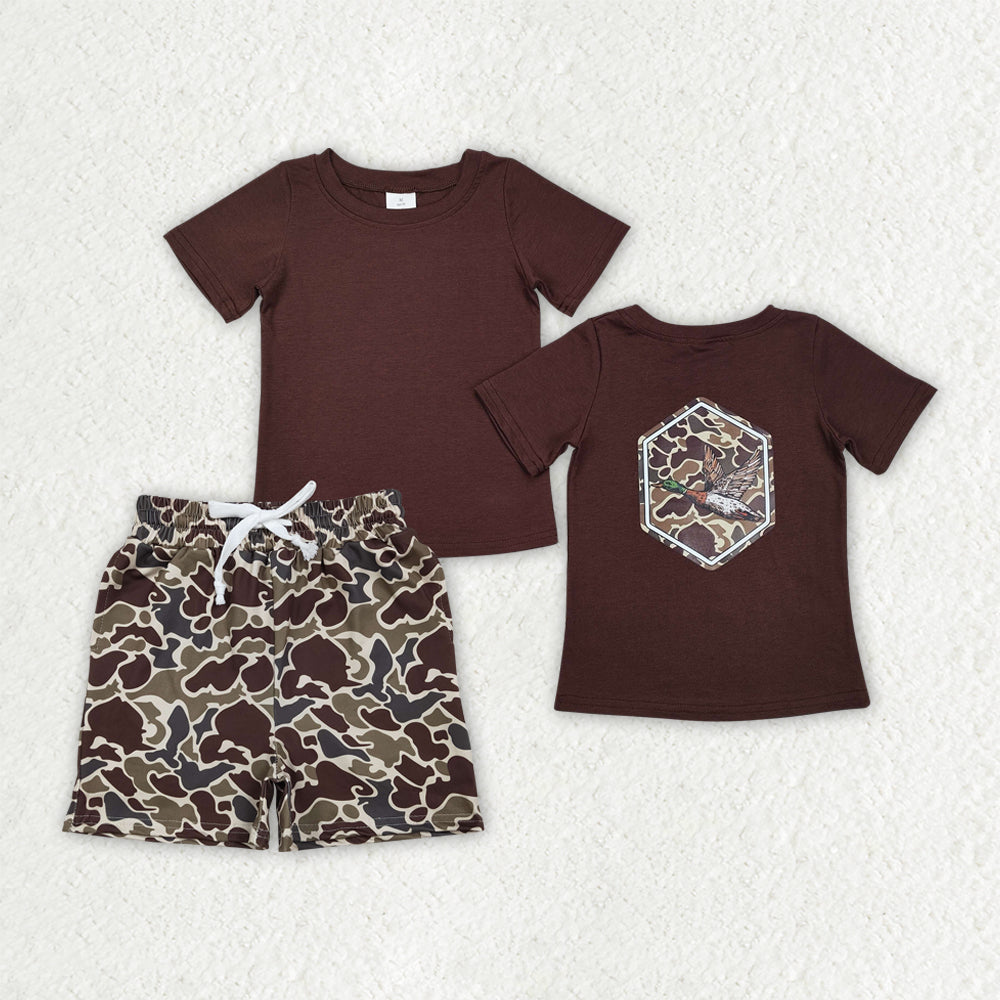 RTS NO MOQ(In Stock) BT1090+SS0735 Baby Boys Brown Camo Duck Top Pocket Shorts set-BSSO1891