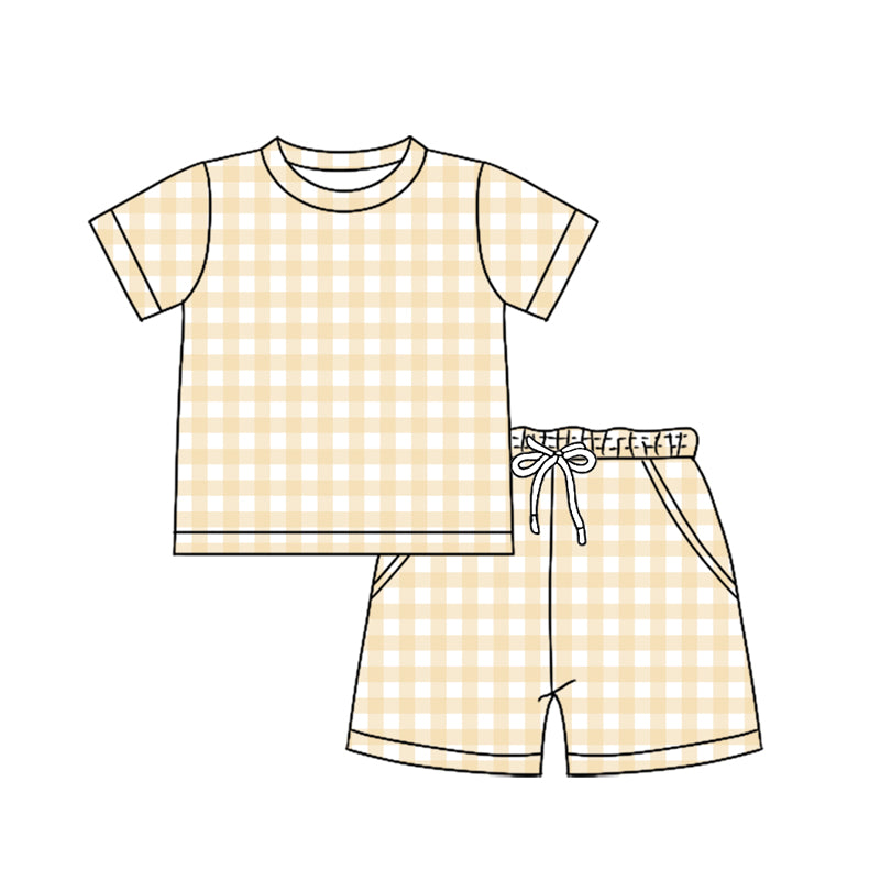 Pre-order no moq BSSO1895 pre-order baby boy clothes beige plaid short sleeve shorts summer outfit-26.1.16