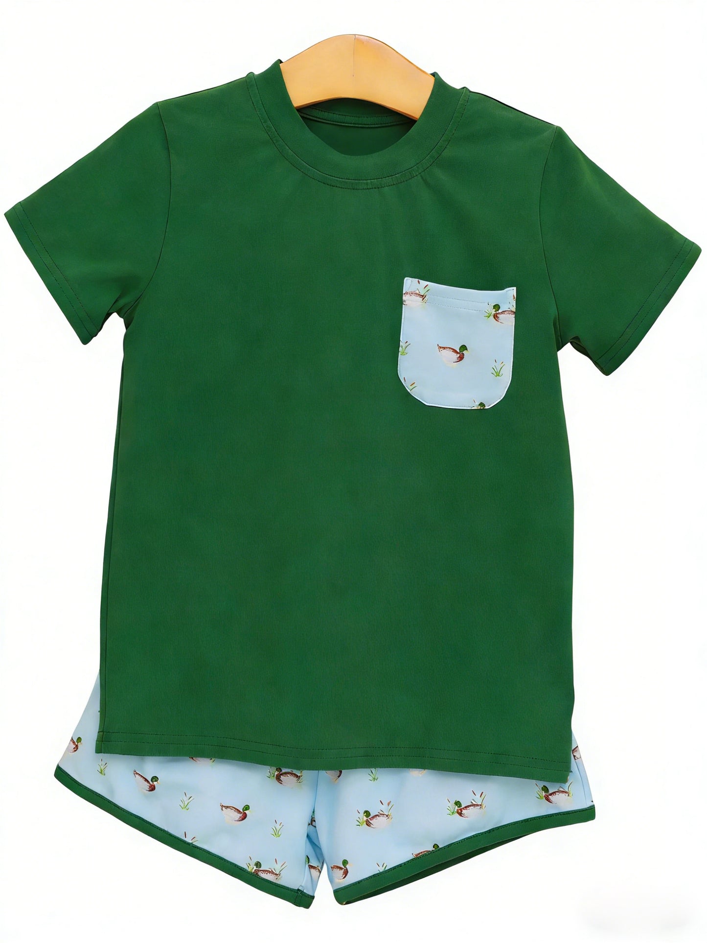 Pre-order no moq BSSO1899 pre-order baby boy clothes duck green short sleeve shorts summer outfit-26.1.17