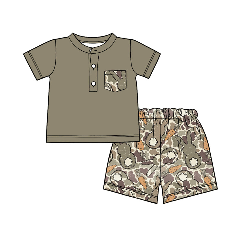 Pre-order no moq BSSO1907 pre-order baby boy clothes easter bunny camouflage short sleeve shorts summer outfit-26.1.19