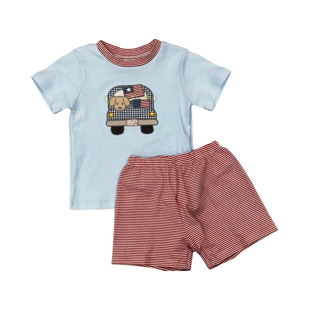 Pre-order no moq BSSO1918 pre-order baby boy clothes puppy flag short sleeve shorts summer outfit-26.1.21