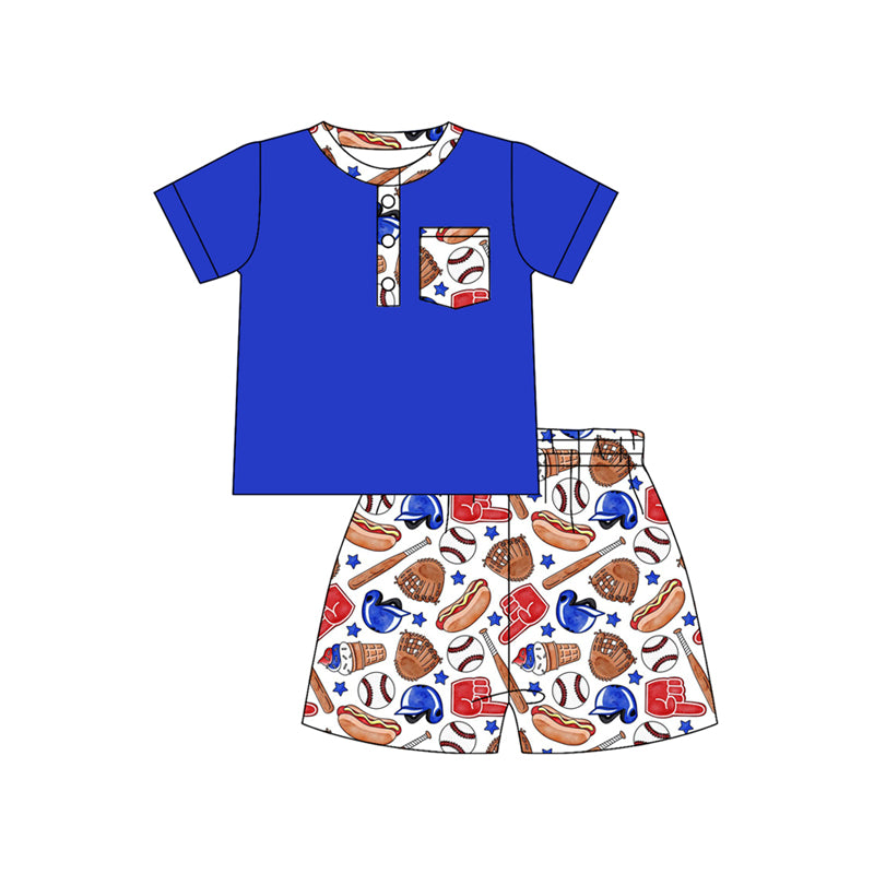 Pre-order no moq BSSO1922 pre-order baby boy clothes baseball blue short sleeve shorts summer outfit-26.1.25