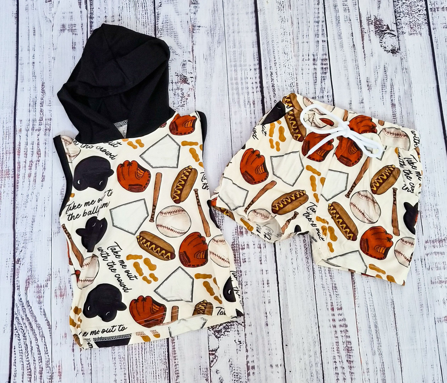 BSSO1935 Preorder Baby Boy Sleeveless Baseballs Hoodies Top Pockets Short Team Clothes Sets