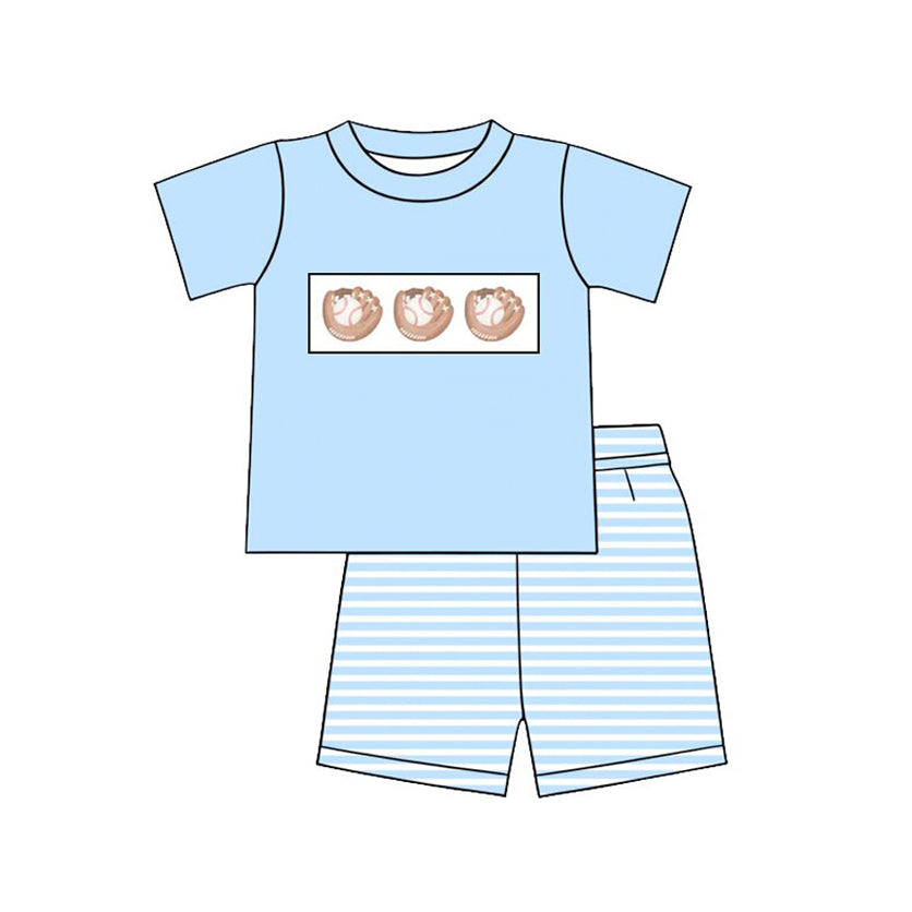 BSSO1945 Preorder Baby Boy Short Sleeve Baseballs Top Stripe Short Team Clothes Sets