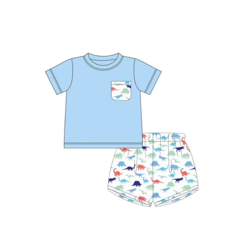 BSSO1964 Preorder Baby Boy Pockets Top Dinosaur Shorts Clothes Sets