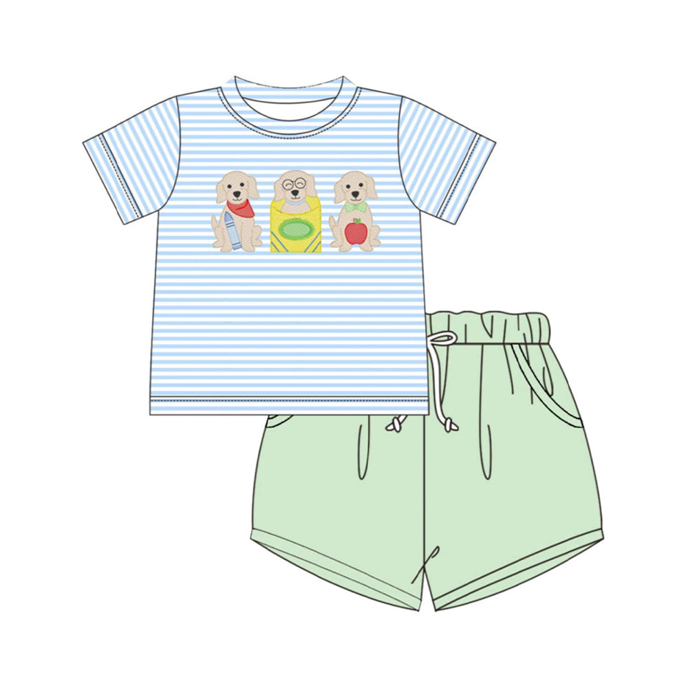 BSSO1971 Preorder Baby Boy Back to School Top Stripes Pockets Shorts Clothes Sets