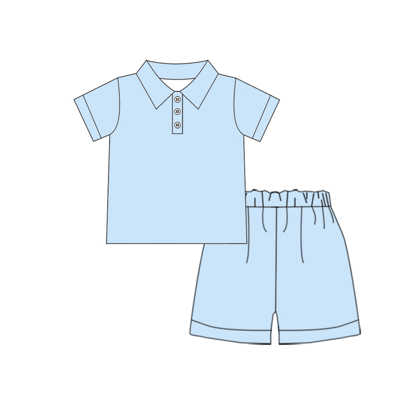 BSSO1981 Preorder Baby Boys Blue Button Polo Shirts Top Short Clothes Sets