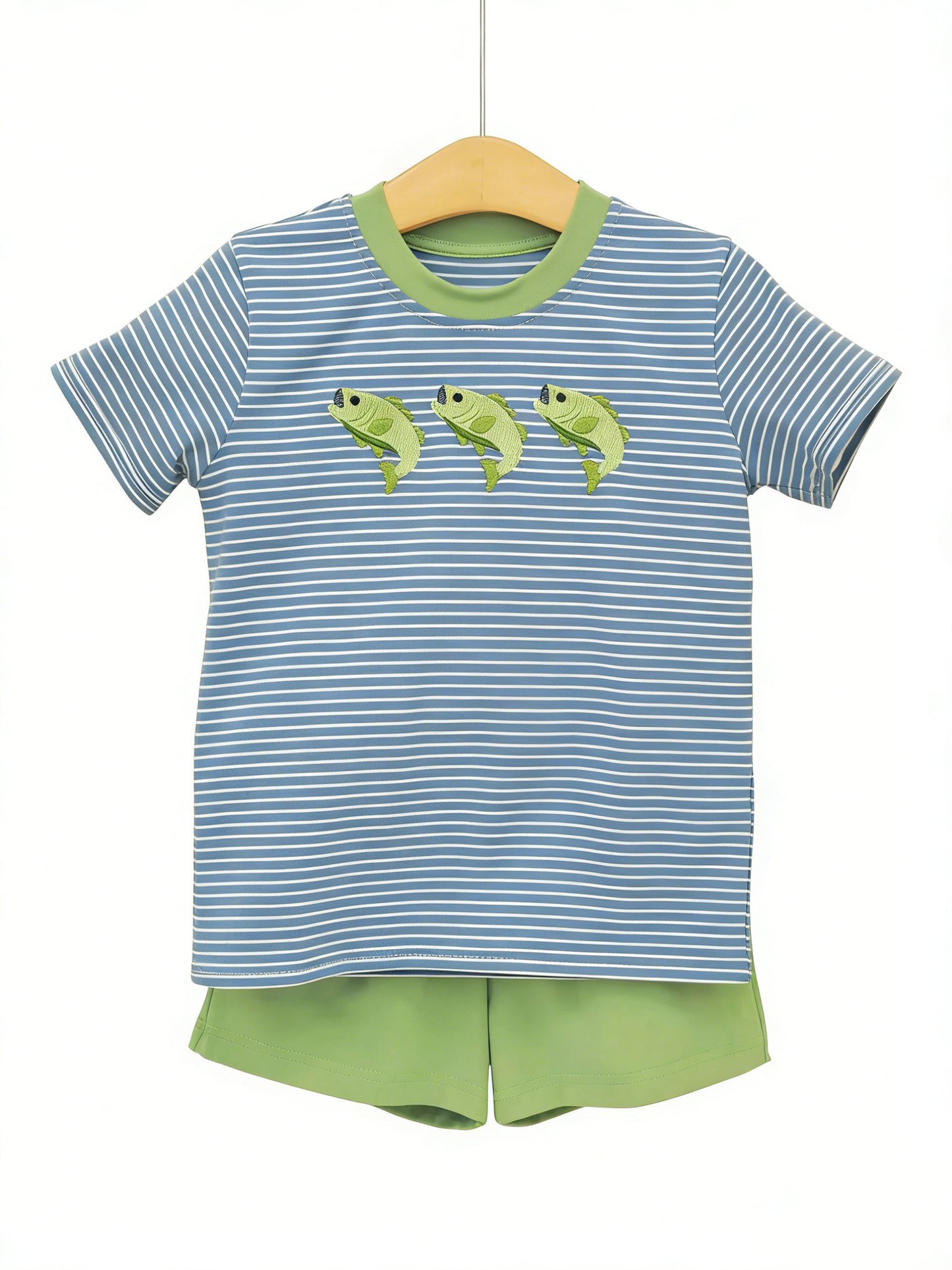 BSSO2001 Preorder Baby Boy Short Sleeve Fishing Stripe Top Short Hunting Clothes Sets