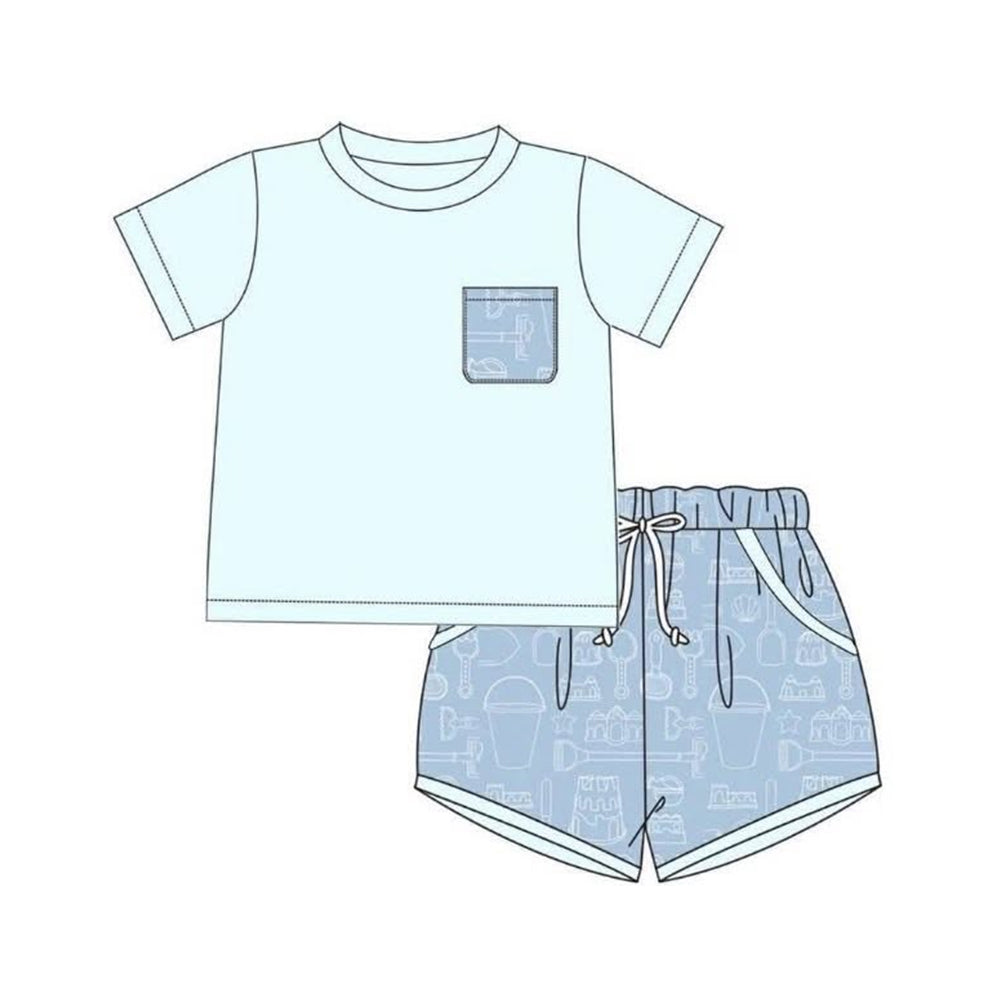 BSSO2004 Preorder Baby Boy Short Sleeve Shirt Top Beach Pockets Short Clothes Set