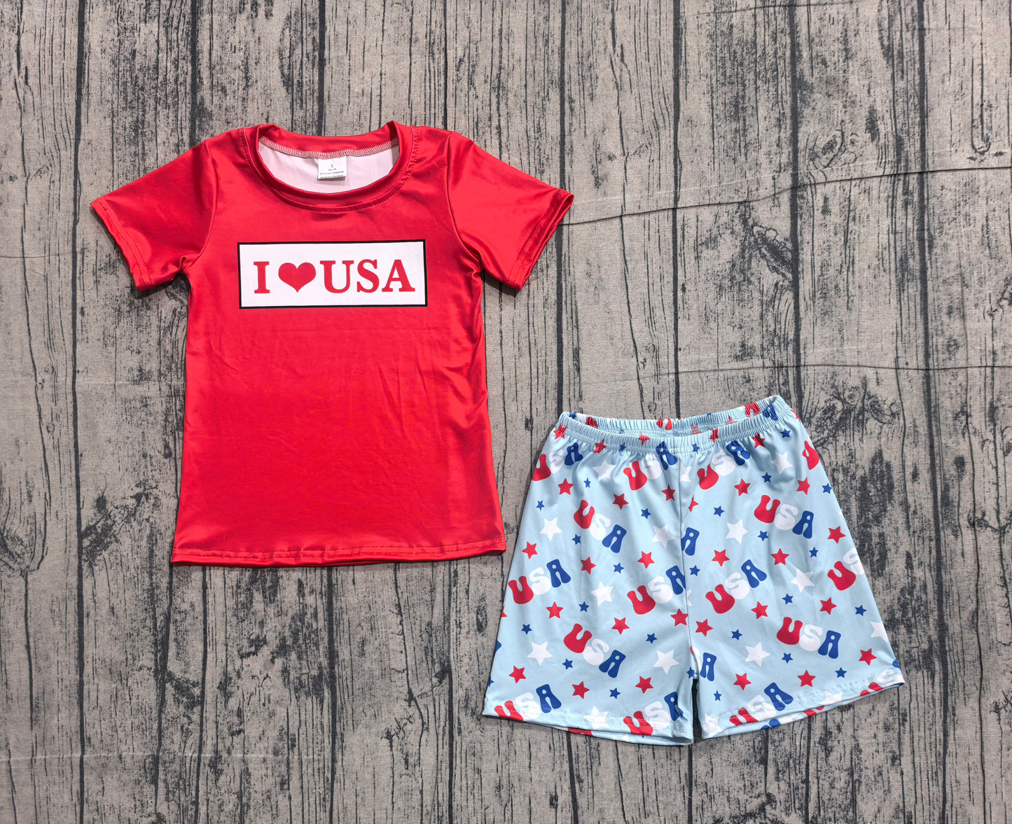 BSSO2011 Preorder Sample Baby Boys I Love USA Stars Top Short 4th of July Clothes Set