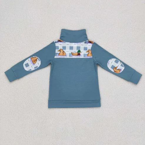 8.22 Sibling Baby Boys Long Sleeves Western Ducks Baseballs Half Zipper Pullovers Top