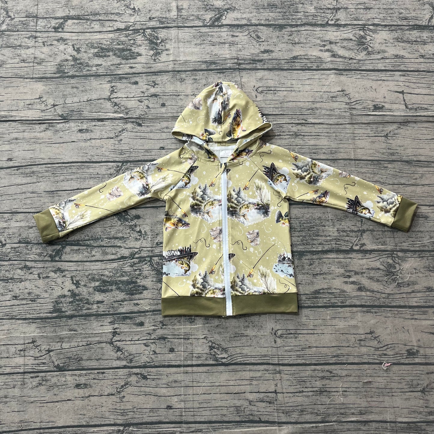 BT0346 Preorder Sample Baby Boy Green Fishing Hunting Zip Hoodie Jacket Tops