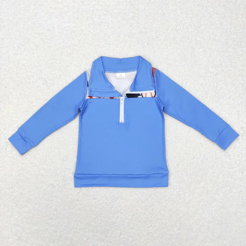 8.22 Sibling Baby Boys Long Sleeves Western Ducks Baseballs Half Zipper Pullovers Top