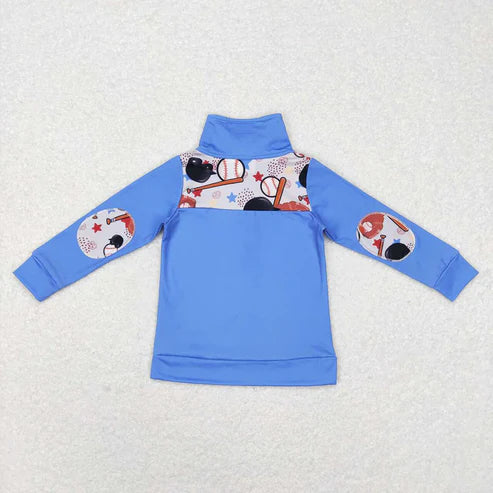 8.22 Sibling Baby Boys Long Sleeves Western Ducks Baseballs Half Zipper Pullovers Top