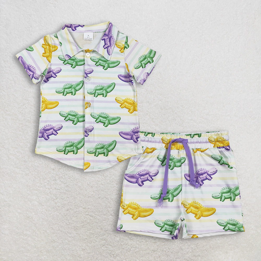 RTS NO MOQ(In Stock) BT1393+SS0678 baby boys clothes mardi gras button short sleeve shorts sets-BSSO1859