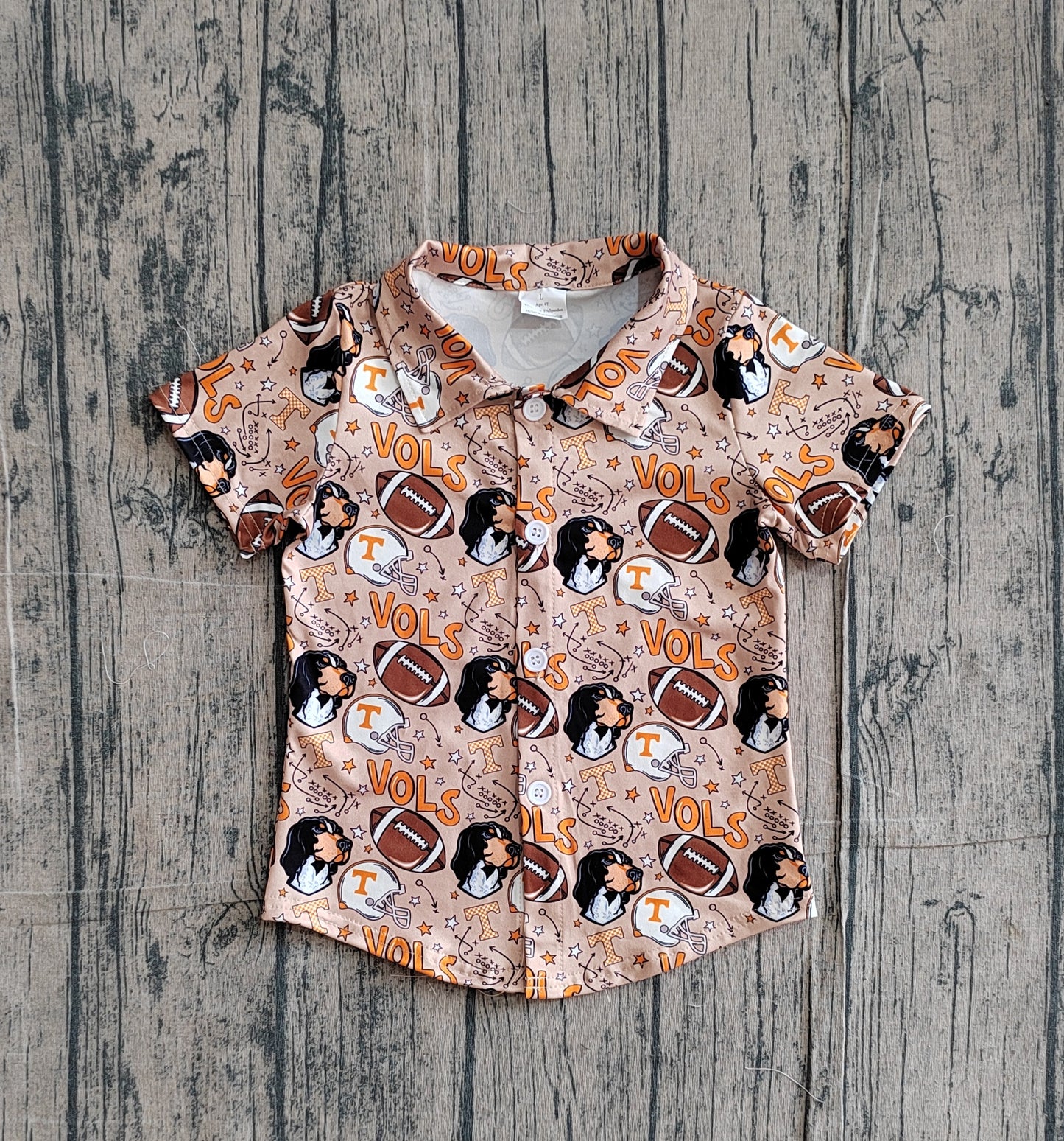 BT1717 Preorder Sample Baby Boy Flowers Dogs Vols Team Button Shirts Top