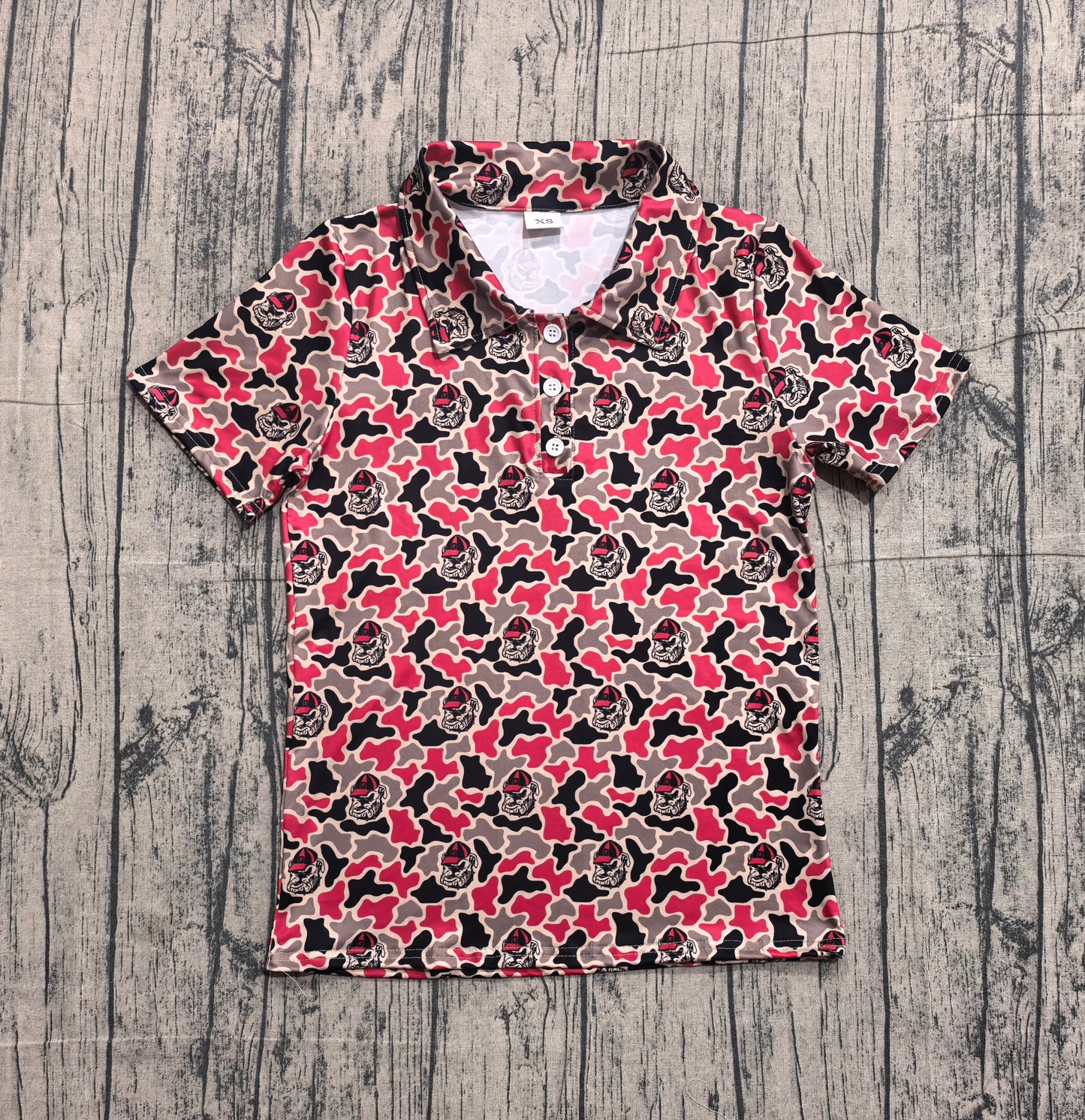 BT1718 Preorder Sample Adult Men Short Sleeve Southern Camo Bulldogs Team Button Polo Shirts Top