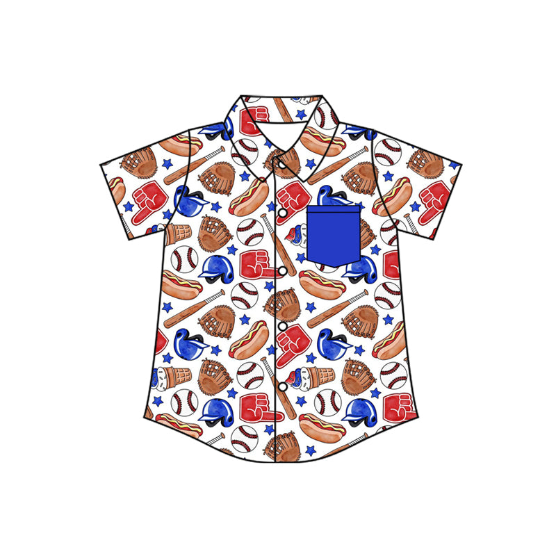 Pre-order no moq BT1721 pre-order baby boy clothes summer baseball blue button short sleeve top-26.1.25
