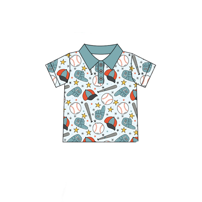 Pre-order Baby Boy Short Sleeve Baseballs Stars Team Button Polo Shirts Top BT1724