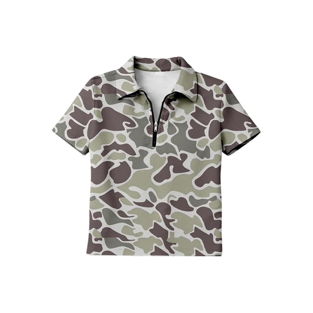BT1727 Preorder Baby Boy Short Sleeve Southern Grey Camo Zipper Pullovers Top