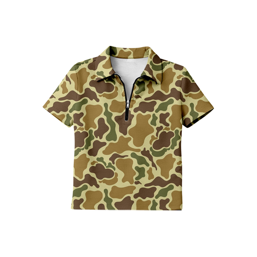 BT1730 Preorder Baby Boy Short Sleeve Southern Yellow Brown Camo Zipper Pullovers Top