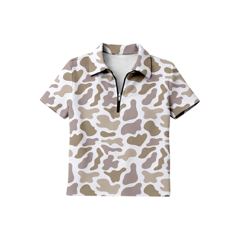 BT1731 Preorder Baby Boy Short Sleeve Southern Camo Zipper Pullovers Top