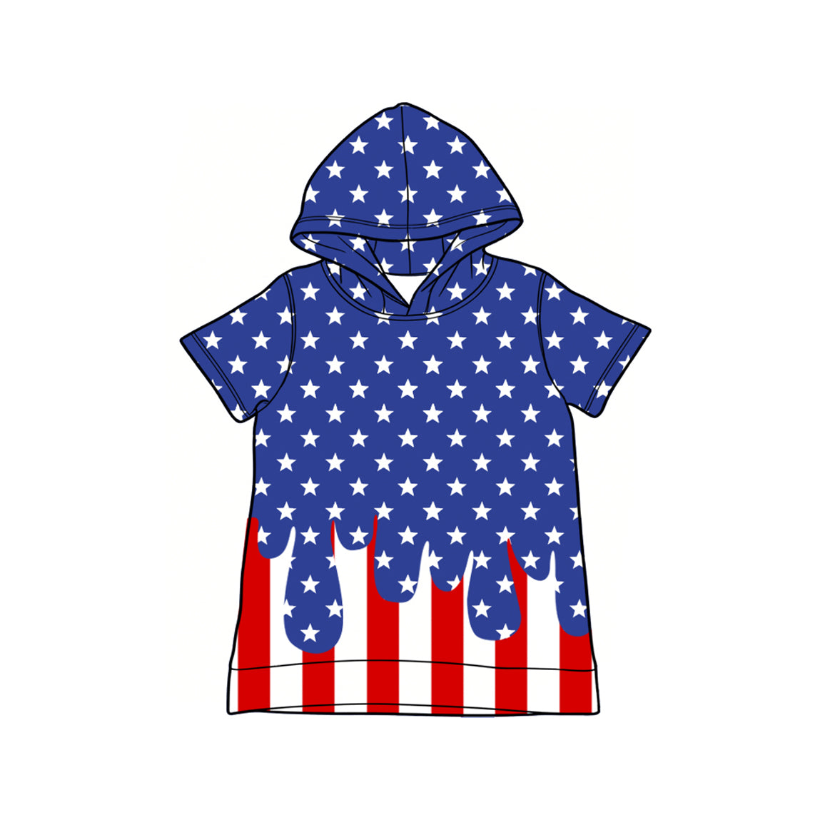 BT1740 Preorder Baby Boy Short Sleeve Stars Stripe 4th of July Hoodies Shirts Top