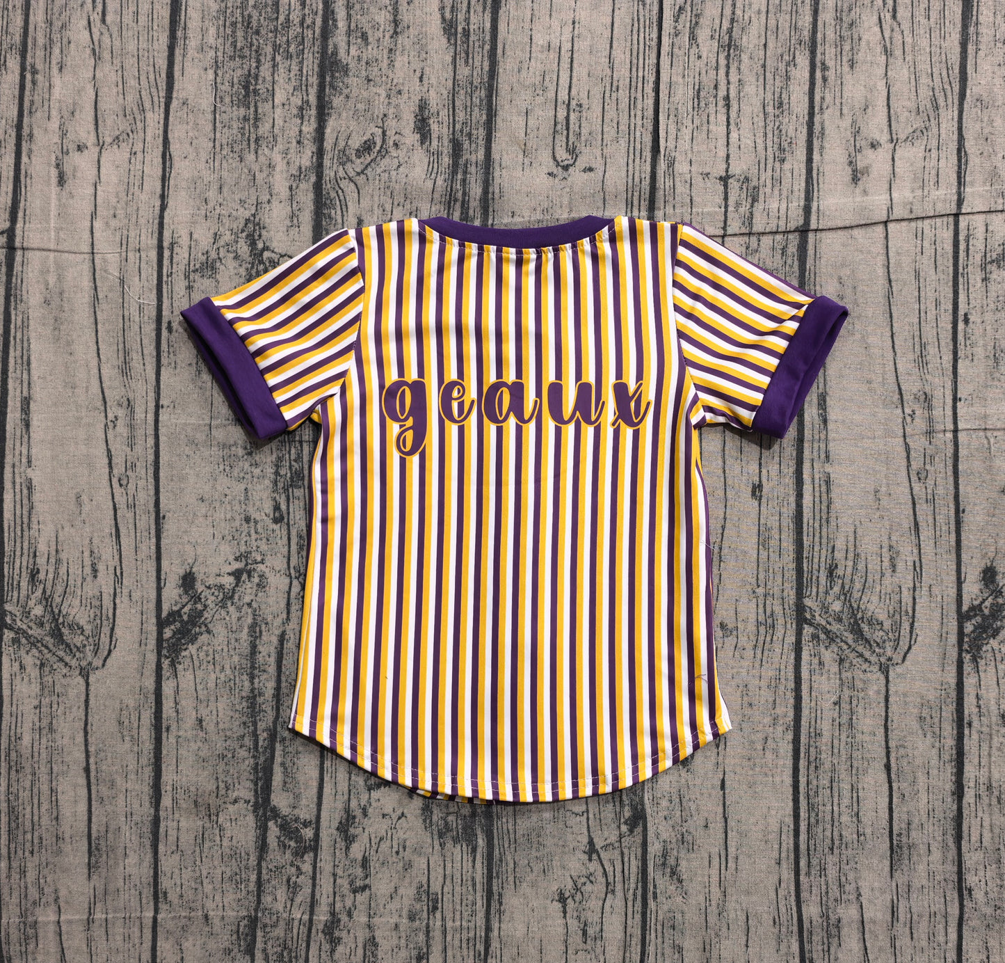 BT1745 Preorder Sample Baby Boy Purple Stripe Geaux Tigers Team Button T-shirts Top