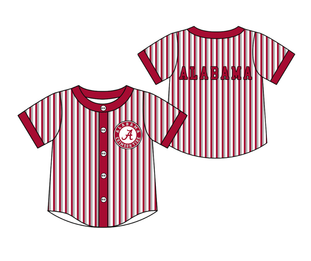 BT1746 Preorder Baby Boy Red Stripe Alabama A Team Button T-shirts Top
