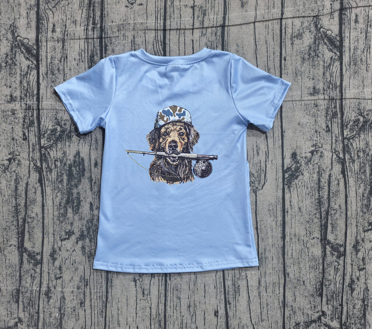 BT1761 Preorder Sample Baby Boys Blue Short Sleeve Dogs Hunting T-shirts Top