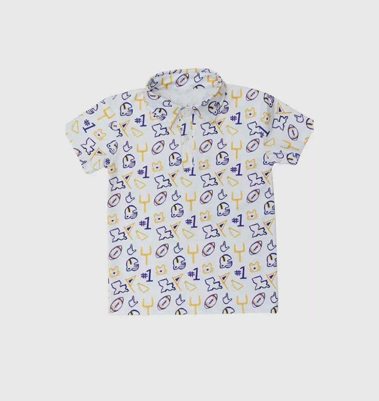 BT1763 Preorder Baby Boy Short Sleeve Footballs #1 Team Button Polo Shirts Top
