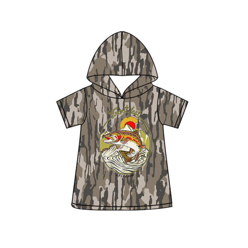 BT1778 Preorder Baby Boys Short Sleeve Southern Olive Camo Fishing Hunting Hoodies Top