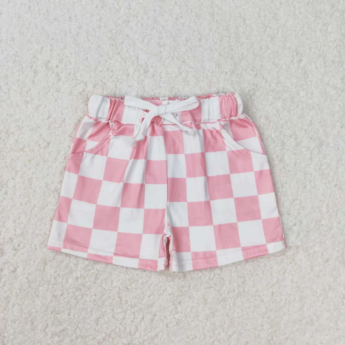 GT0557+SS0258 letters pink and white plaid short-sleeved top plaid shorts suit