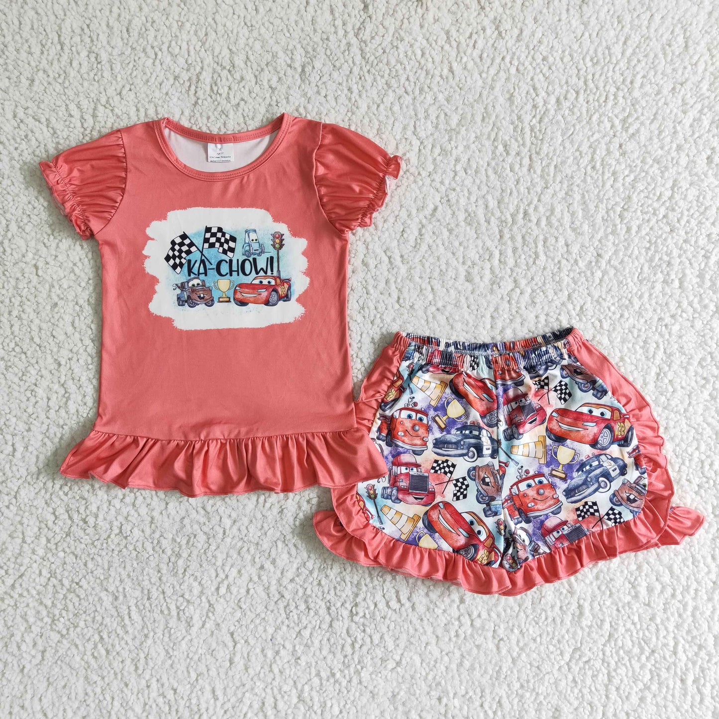 C1-30 Baby Girls Race Car Cartoon Shorts Clothing Sets