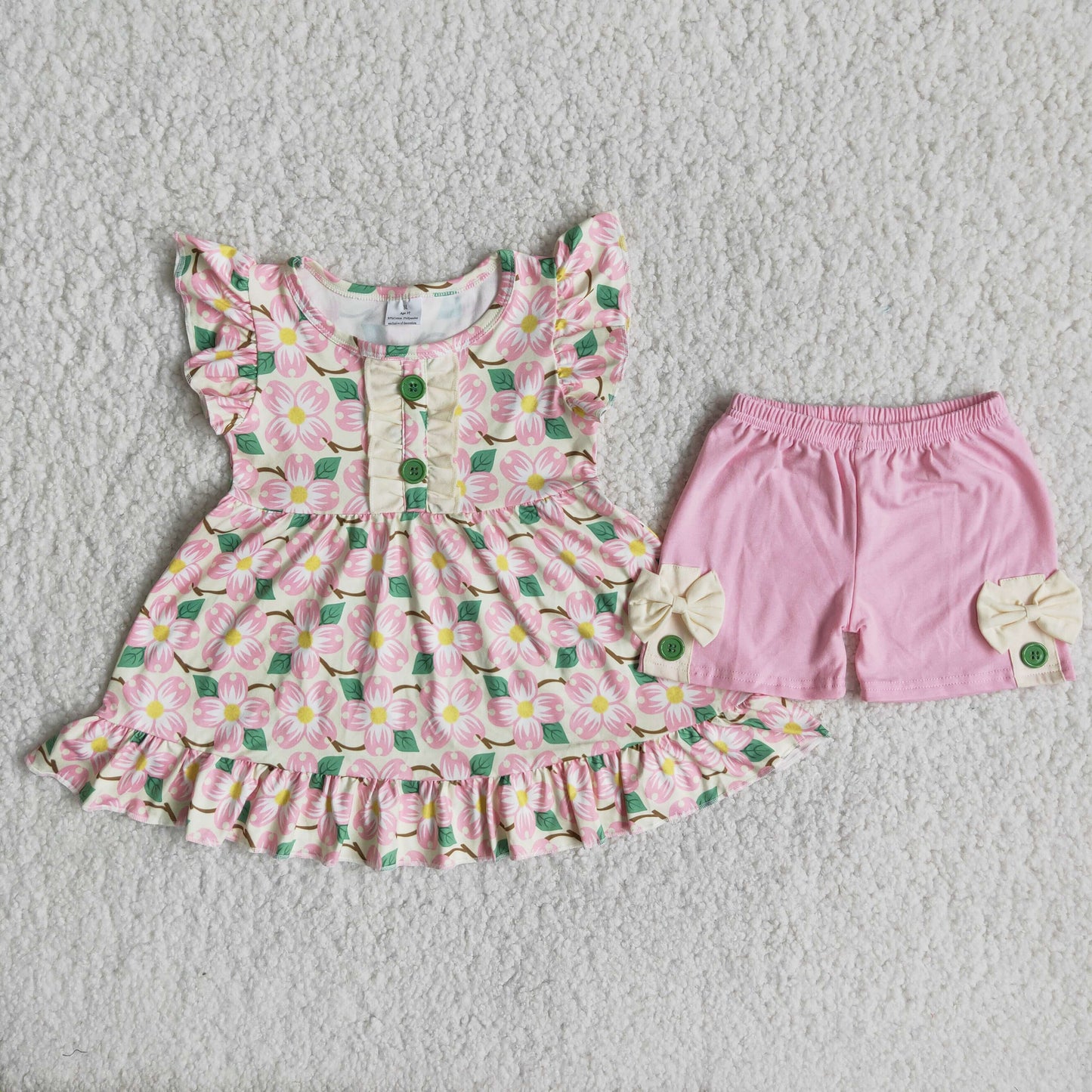 7.28 rts no moq C16-19 Four-petal peach blossom bow button pink suit