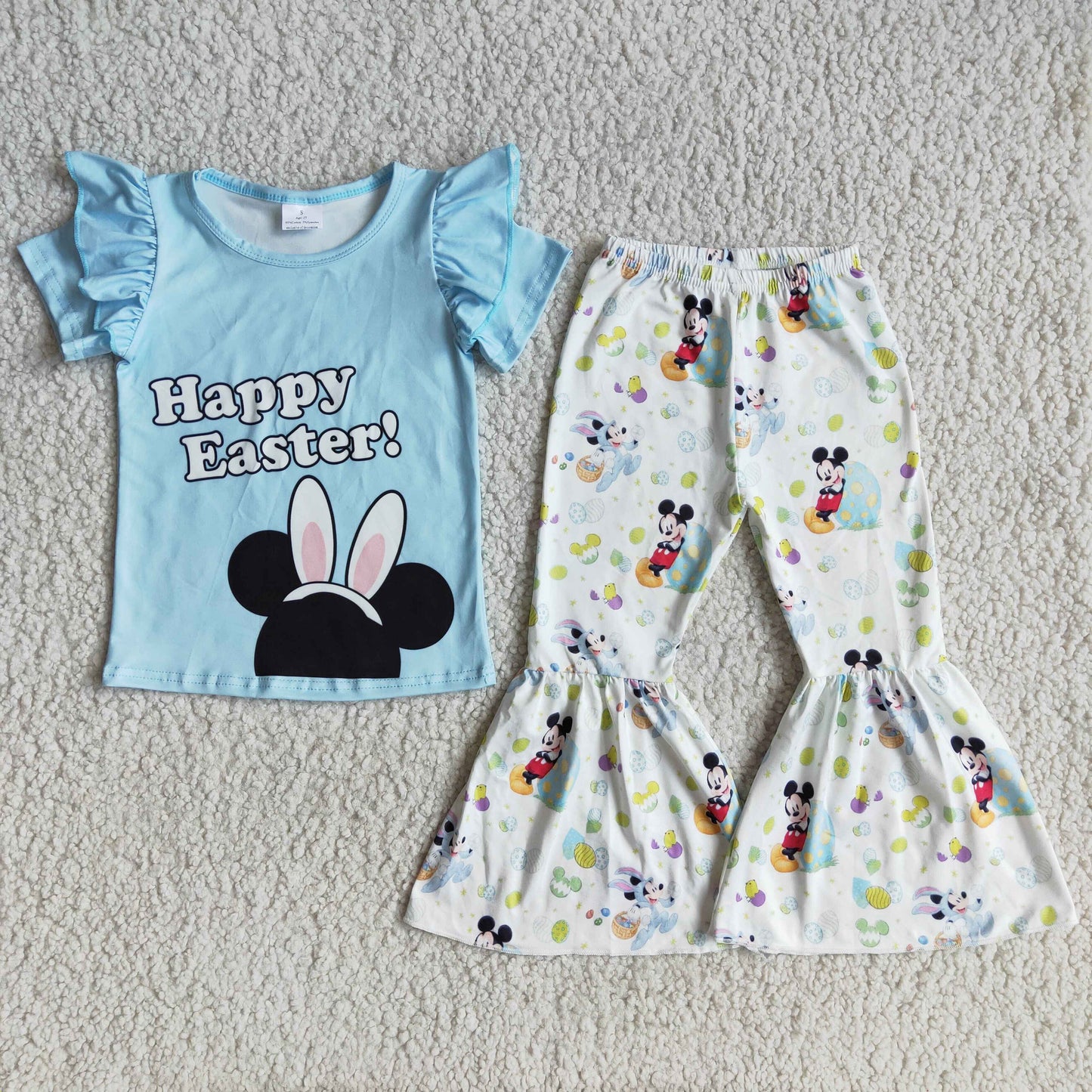 D10-20 Baby Girl Easter Bunny Tunic Ruffle Pants Sets