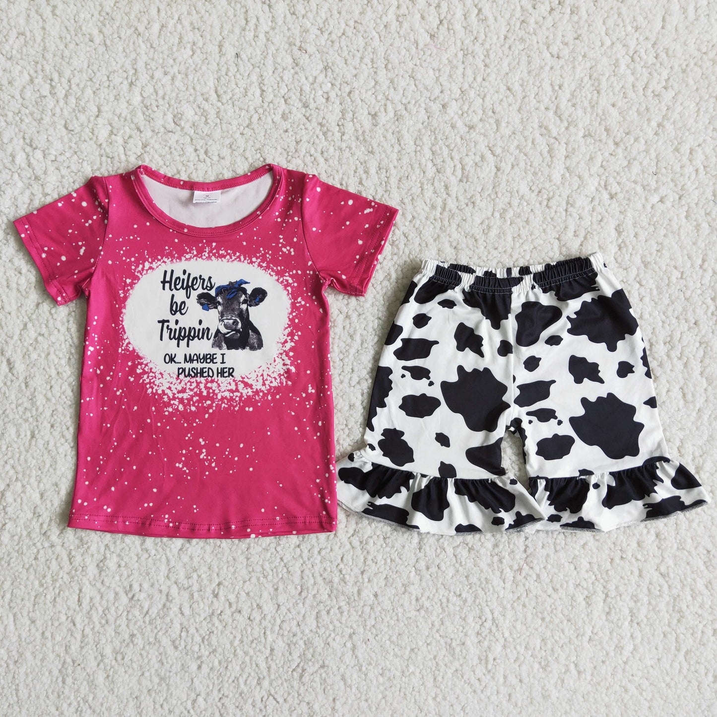 7.24 RTS NO MOQ(In Stock) D12-19 heifer cow head jacket cow spot shorts