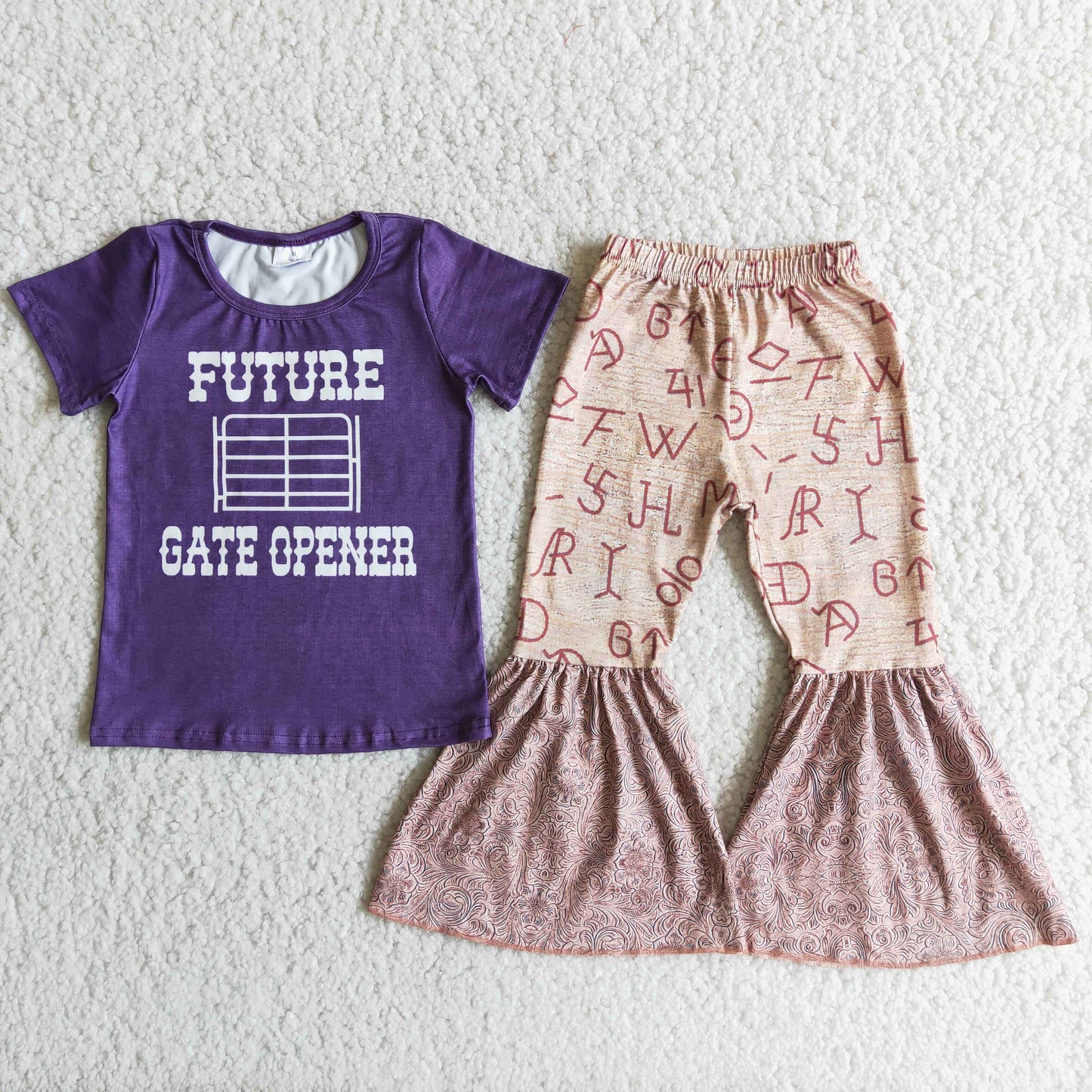 RTS NO MOQ(In Stock) D6-30 Purple FUTURE Letter Pattern Flare Pants