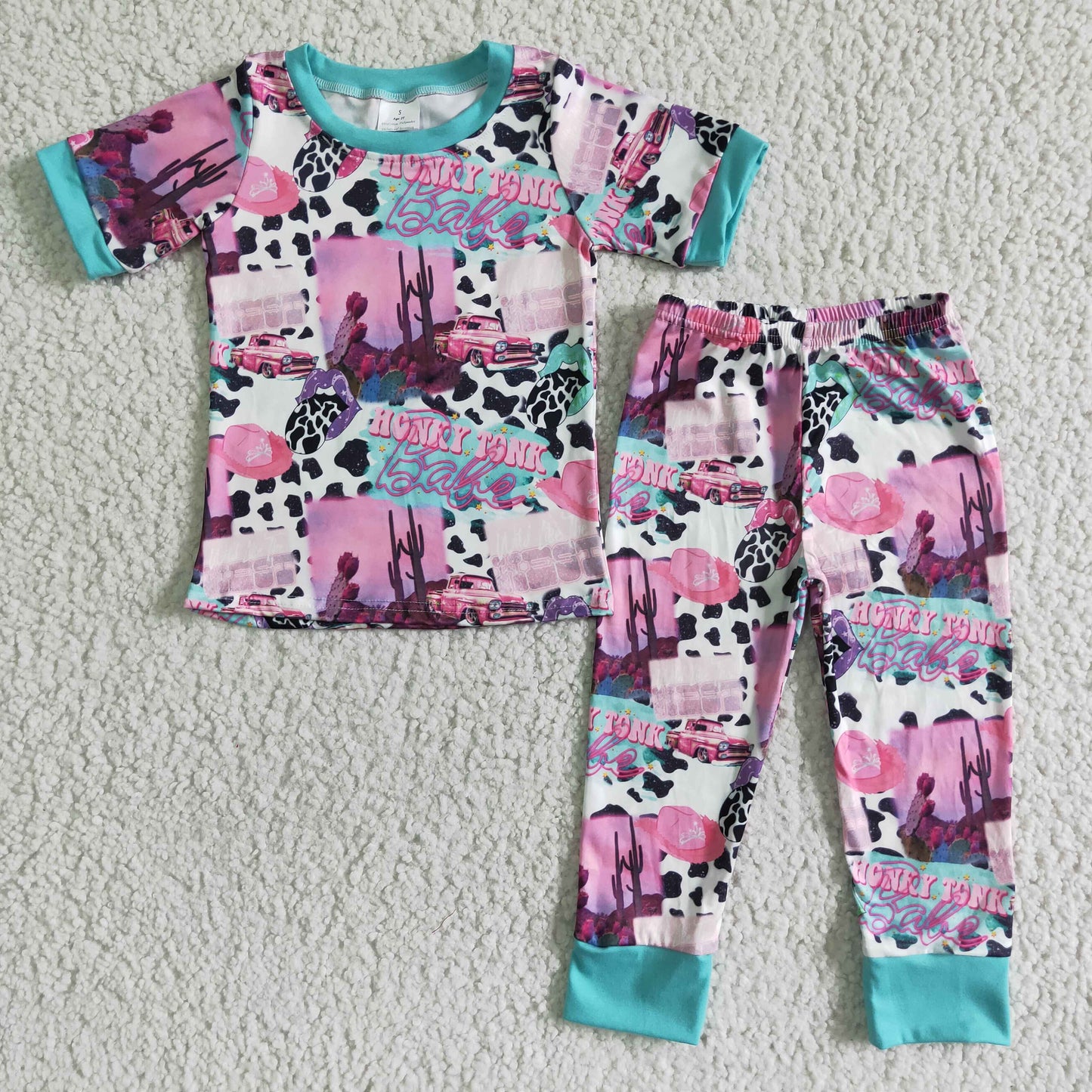 E11-4 Baby Girl Western Short Sleeve Pants Legging Pajamas Clothing Sets