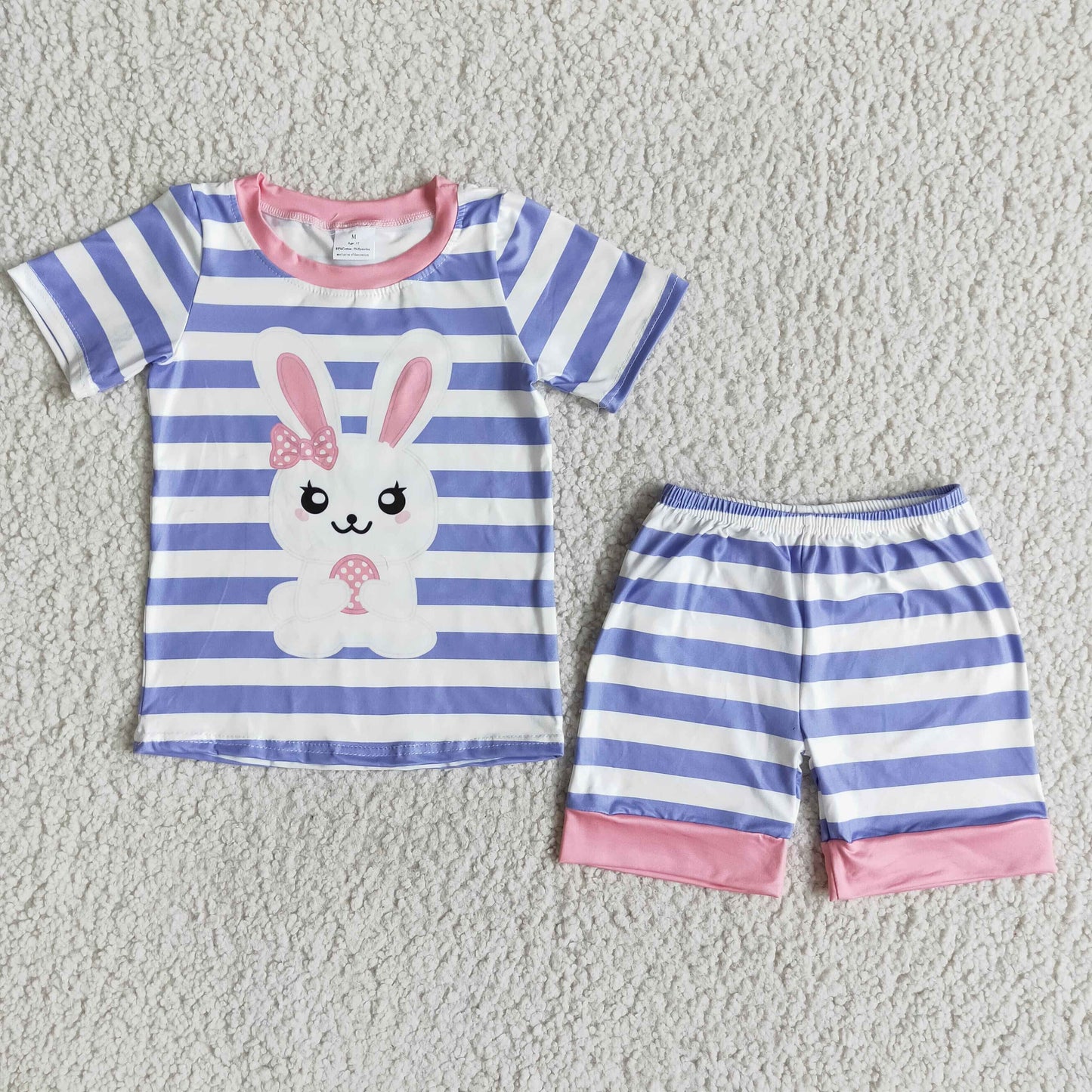 E7-17 Baby Girl Easter Bunny Rabbits Pink Stripe Shorts Sets