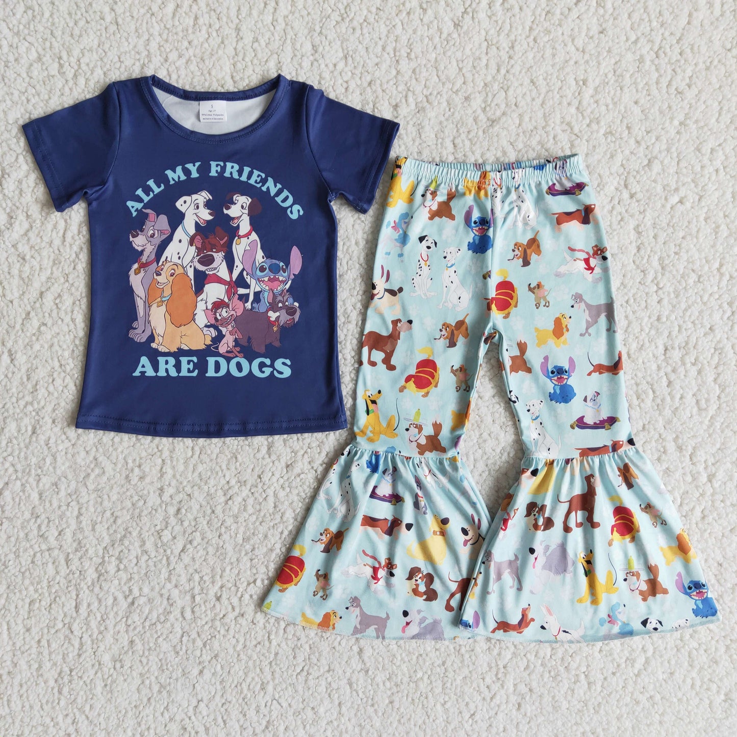 E7-18 ARE.DOGS Dark blue short-sleeved flared pants suit