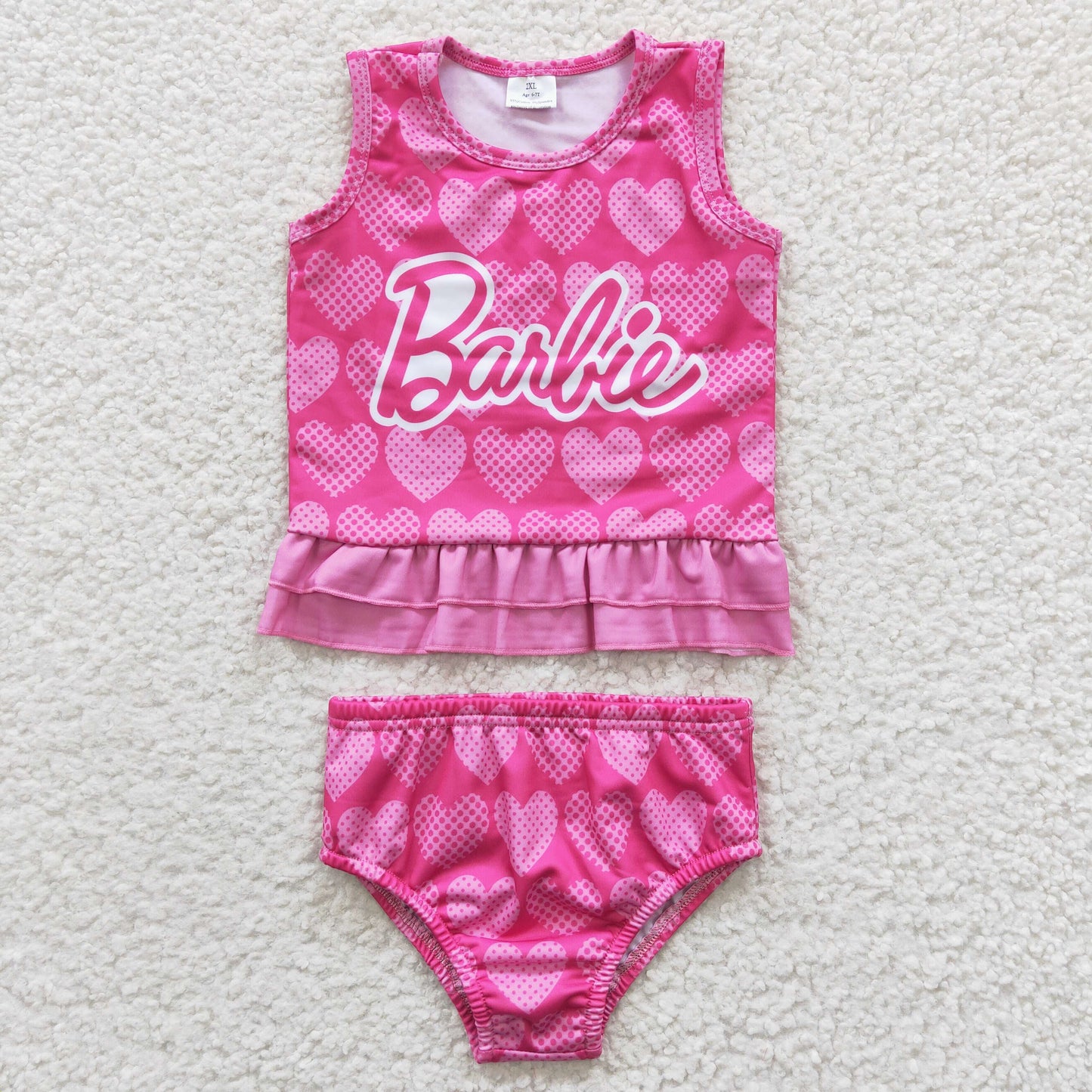 GBO0077 Baby Girl Pink Doll 2pcs Swimsuits